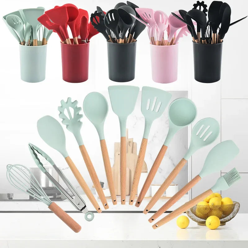 12-piece Set Wooden Handle Silicone