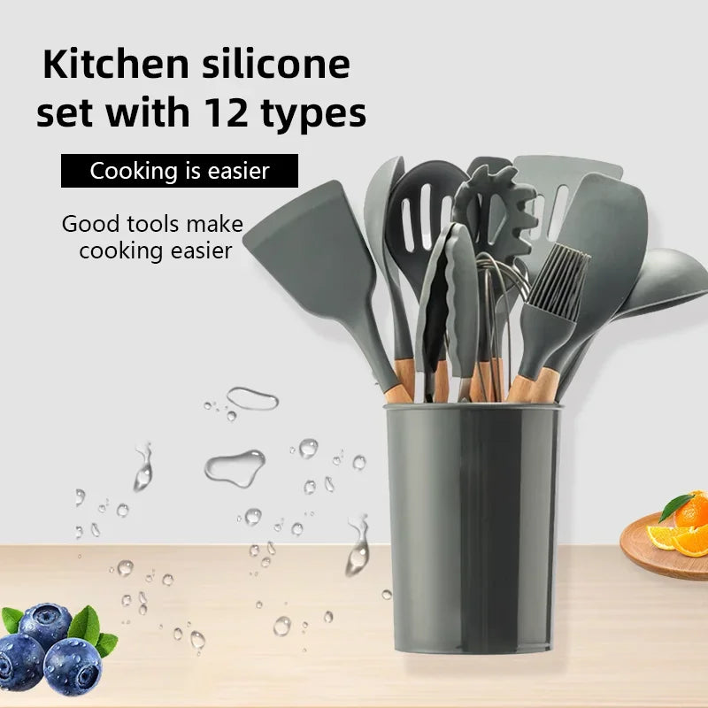 12-piece Set Wooden Handle Silicone