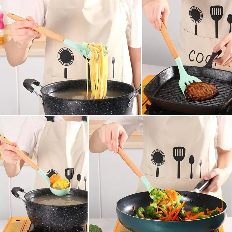 12-piece Set Wooden Handle Silicone