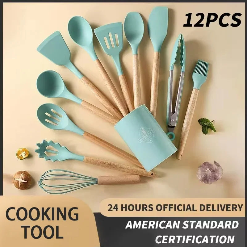 12-piece Set Wooden Handle Silicone
