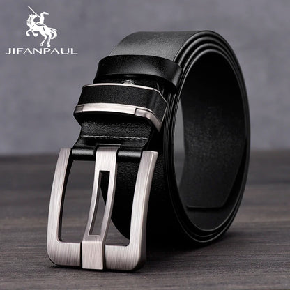 New Leather Cowhide Men's Belt Fashion Metal Alloy Pin Buckle Adult Luxury Brand Jeans Business Casual Waist Male Strap Brand