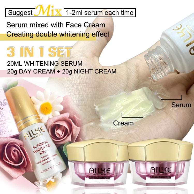 AILKE Lightenin Anti-Wrinkle Face Cream With Collagen, Hyaluronic Acid, Whitening Skin Care Women Facial Moisturizer Set