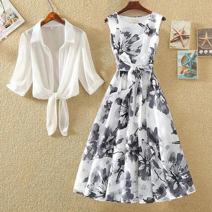 Women 2 piece sets outfits summer 2025 korean trend two piece set dress set Fashion elegant floral DressesNew in matching sets