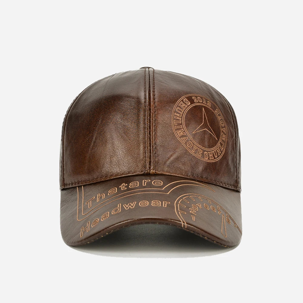 Men Fashion Genuine Cowhide Leather Baseball Cap Casual Real Leather Hat Autumn Winter Real Cowhide Leather Ear Protection Caps