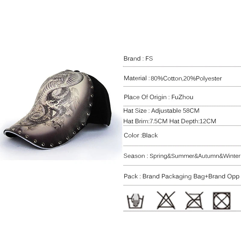 FS Brand 3D Printing Chinese Dragon Baseball Caps For Men Snapback Hip Hop Cap With Rivet Luxury Women Hats Gorras Para Hombres