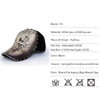 FS Brand 3D Printing Chinese Dragon Baseball Caps For Men Snapback Hip Hop Cap With Rivet Luxury Women Hats Gorras Para Hombres