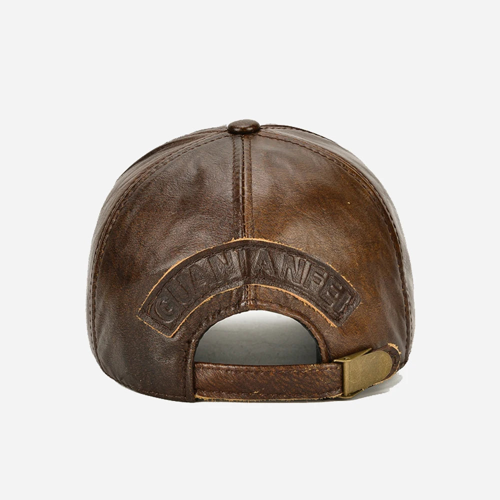 Men Fashion Genuine Cowhide Leather Baseball Cap Casual Real Leather Hat Autumn Winter Real Cowhide Leather Ear Protection Caps