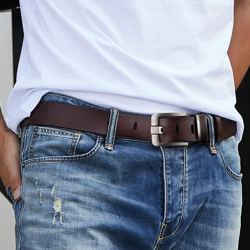 New Leather Cowhide Men's Belt Fashion Metal Alloy Pin Buckle Adult Luxury Brand Jeans Business Casual Waist Male Strap Brand