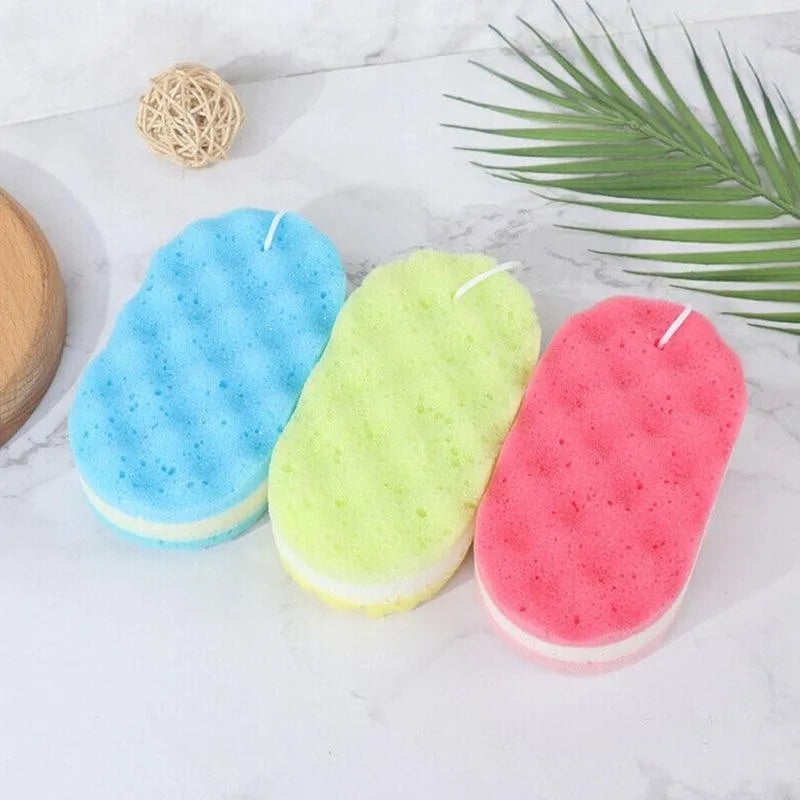 Three-layer Wave Bath Sponge Body Brush Skin Clean Massage Cleaning Shower Brushes Kids Adults Foam Scrubbing Towel Rope Holder