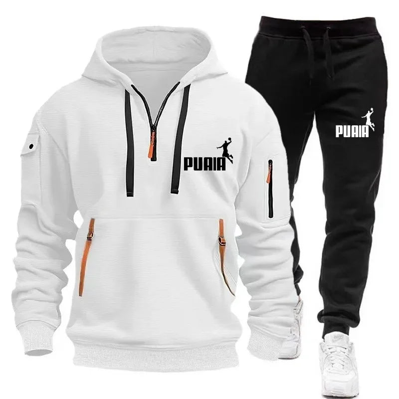 Mens Tracksuit Zipper Hoodies+Sweatpants 2-Piece Set Autumn Winter Male Daily Casual Sports Jackets Jogging Suit Tops Or Pants