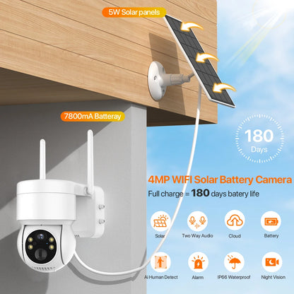 Built-in Battery WiFi PTZ Camera 4MP HD Outdoor Wireless Solar IP Camera 1080P Video Surveillance Camera Long Time Standby iCSee