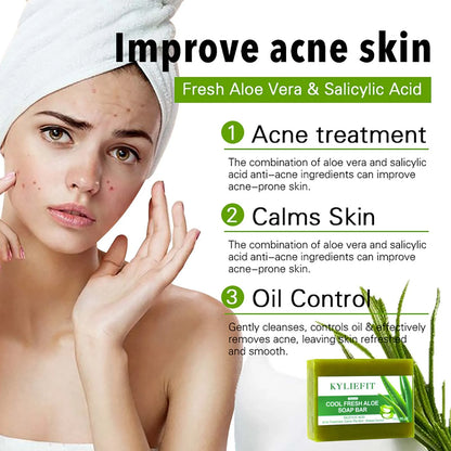 AILKE Aloe Vera Whitening Soap, Remove Acne, Pimples, Skin Radiant, Improve Skin Luster, Vegan Bath Wash for Women Men