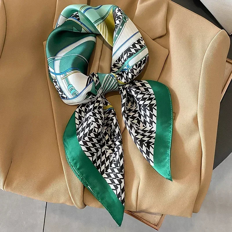 Luxury Design Print Silk Square Scarf Women Soft Satin Horse Hairband Neckerchief Office Hijab Headband Foulard Bag Ribbons Gift