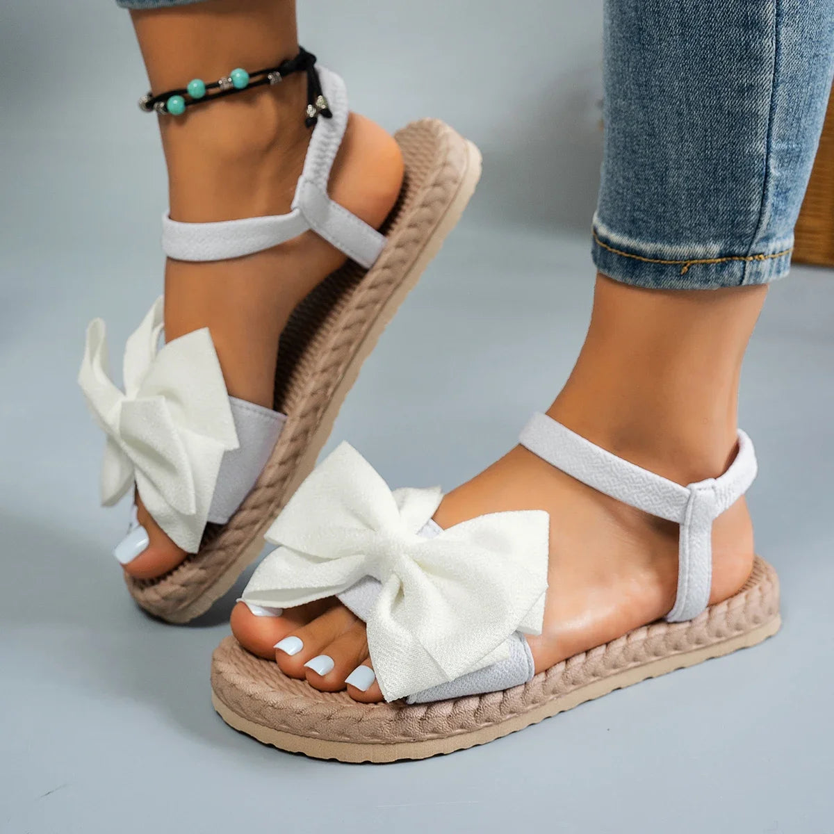 Women Sandals 2024 New Summer Lightweight Sandals Fashion Beach Casual Slippers Outdoor Bow Tie Flat Shoes Home Slides Women