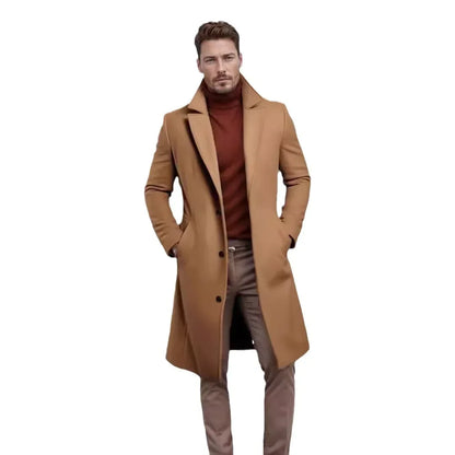 Gentleman's Casual Woolen Coat for Autumn and Winter, Single-breasted Lapel Warm Coat for European and American Young Men S-XXL