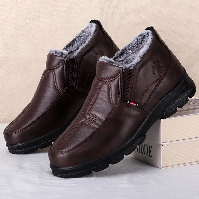 Shoes for Men 2023 Winter Fashion Non-slip Cotton Shoes Men's Thickened Leather Waterproof Casual Snow Boots Zapatillas Hombre