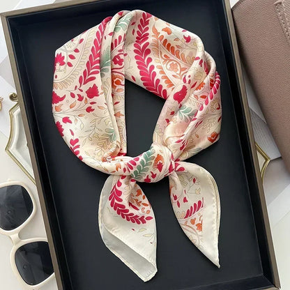 Luxury Design Print Silk Square Scarf Women Soft Satin Horse Hairband Neckerchief Office Hijab Headband Foulard Bag Ribbons Gift