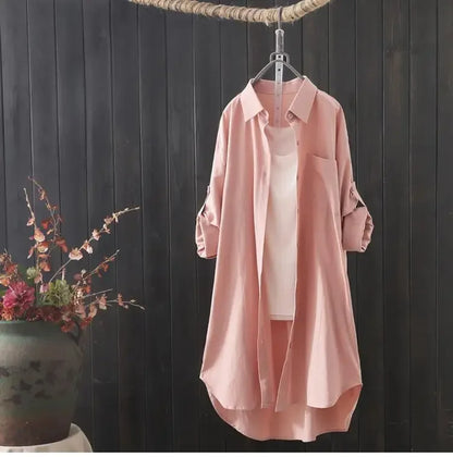 White Shirt Women 2024 Spring Summer Korean Fashion Simple Solid Color Long Shirts Lady Loose Breathable Midi Shirt and Blouse