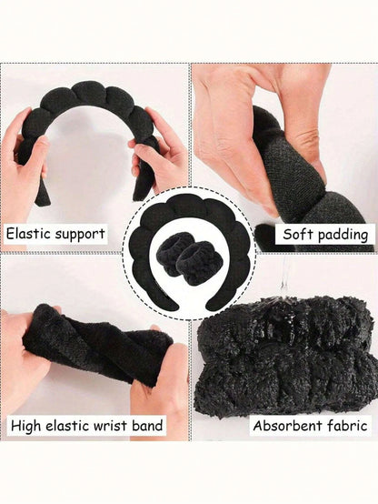 3 Piece Luxury Fiber Spa Headband and Wristband Set - Soft and Comfortable - Face Wash, Makeup Women's Hair Accessories Set