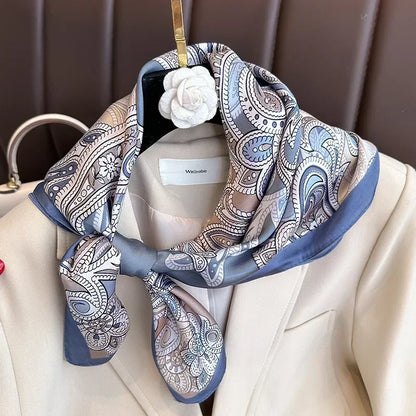 Luxury Design Print Silk Square Scarf Women Soft Satin Horse Hairband Neckerchief Office Hijab Headband Foulard Bag Ribbons Gift