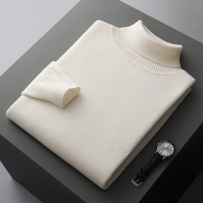 Autumn and winter new 100% pure merino wool pullover men's turtleneck cashmere sweater thickened warm  loose solid color top