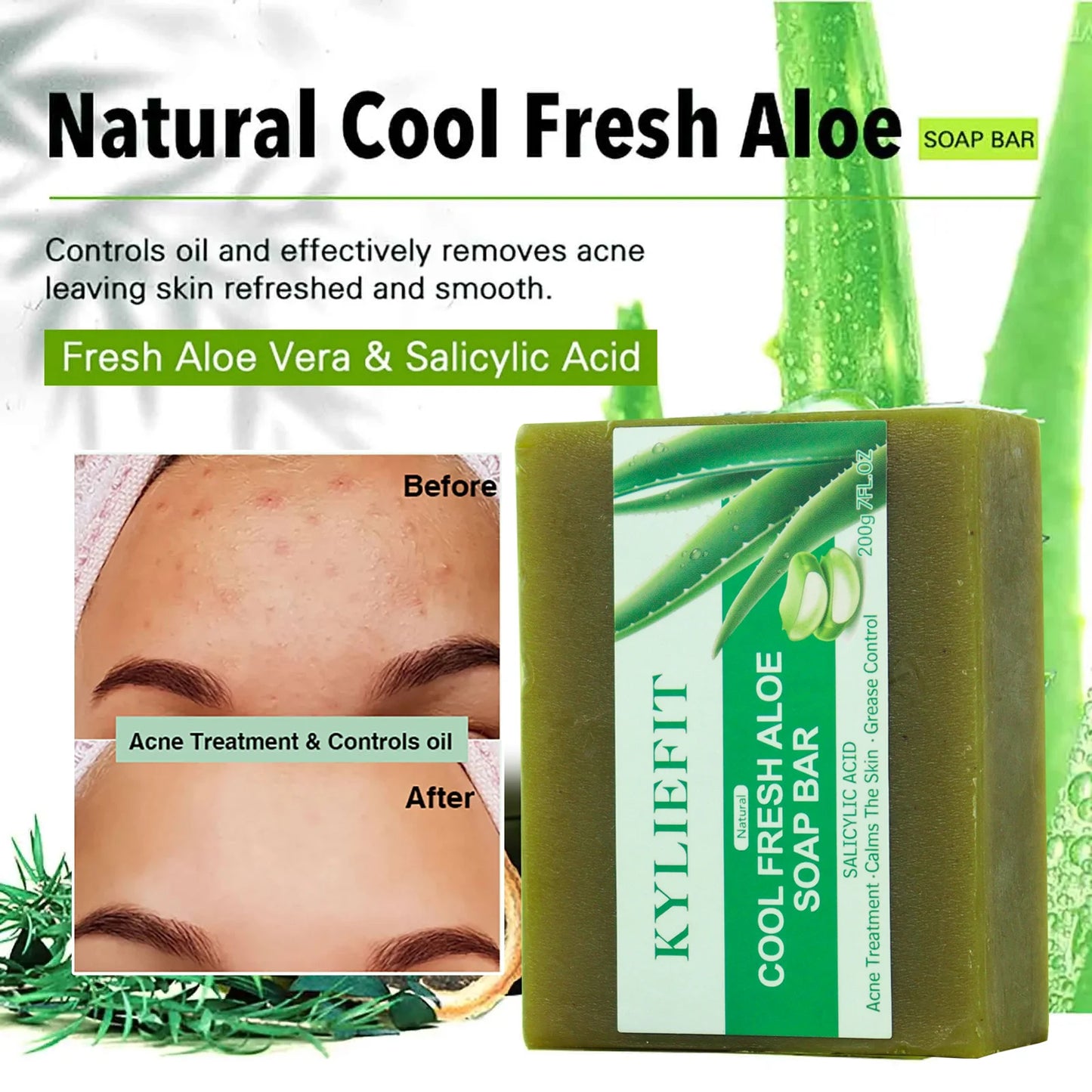 AILKE Aloe Vera Whitening Soap, Remove Acne, Pimples, Skin Radiant, Improve Skin Luster, Vegan Bath Wash for Women Men