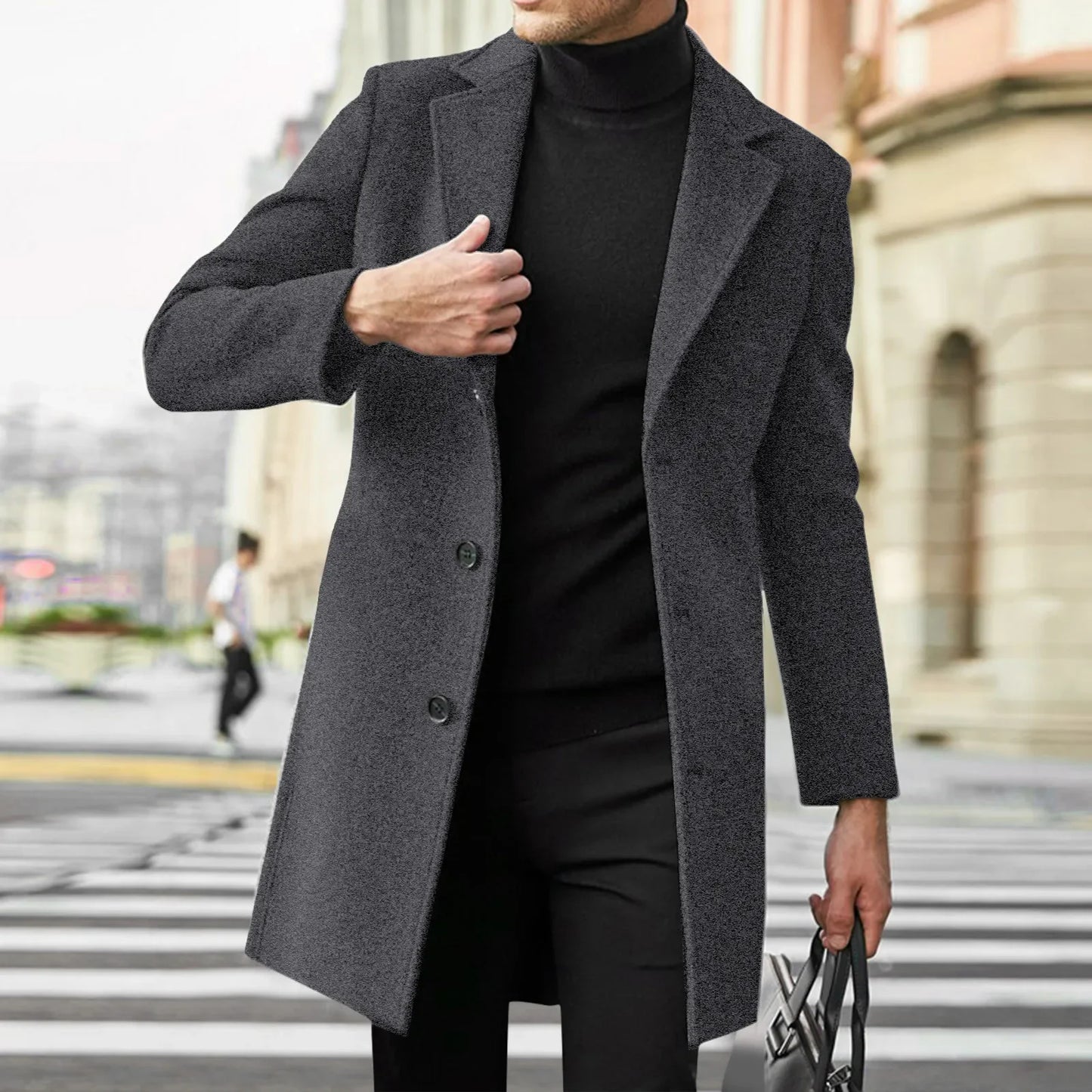 Men's Fashion Slim Fit Single Breasted Wool Coat Windbreaker Elegant British Spring and Autumn Coat Outerwear Men's Jacket