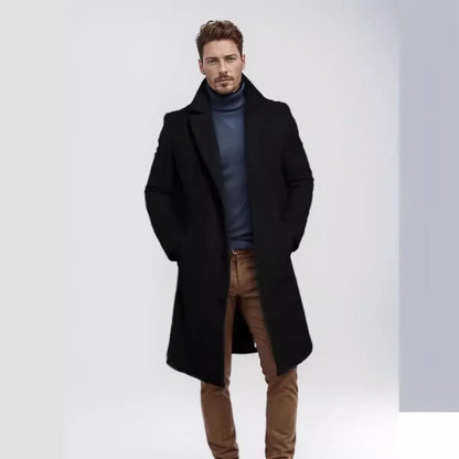 Gentleman's Casual Woolen Coat for Autumn and Winter, Single-breasted Lapel Warm Coat for European and American Young Men S-XXL