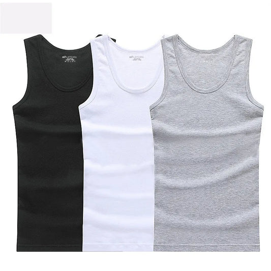 Hot Sale 100% Cotton Mens Sleeveless Tank Top Solid Muscle Vest Undershirts O-neck Gymclothing Tees Whorl Tops