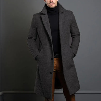 Gentleman's Casual Woolen Coat for Autumn and Winter, Single-breasted Lapel Warm Coat for European and American Young Men S-XXL