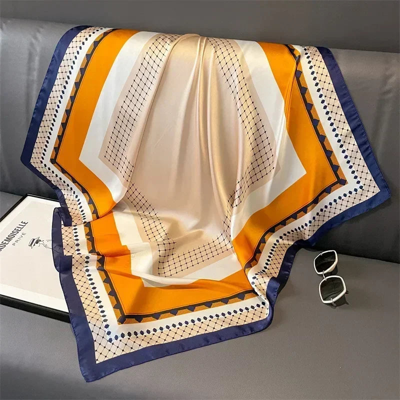 Luxury Design Print Silk Square Scarf Women Soft Satin Horse Hairband Neckerchief Office Hijab Headband Foulard Bag Ribbons Gift