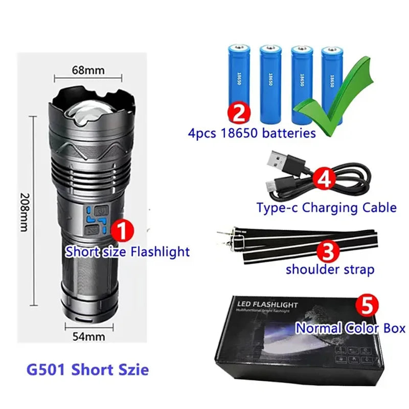 High Power Led Flashlight Super Bright Long Range Torch Rechargeable Ultra Powerful Outdoor Tactical Hand Lamp Camping Lantern