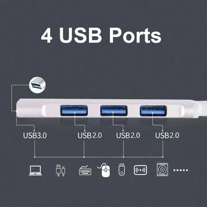 Type-C HUB 1 to 4 USB 3.0 Splitters 2.0 Hub Aluminum Alloy Docking Station 4 Ports Ultra-thin