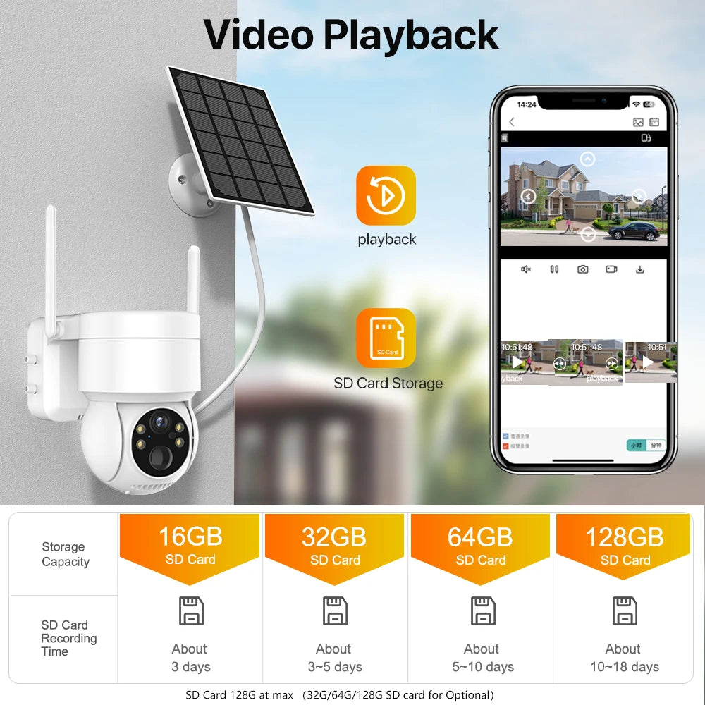 Built-in Battery WiFi PTZ Camera 4MP HD Outdoor Wireless Solar IP Camera 1080P Video Surveillance Camera Long Time Standby iCSee