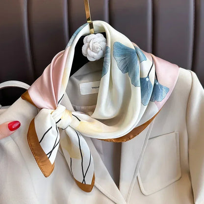 Luxury Design Print Silk Square Scarf Women Soft Satin Horse Hairband Neckerchief Office Hijab Headband Foulard Bag Ribbons Gift