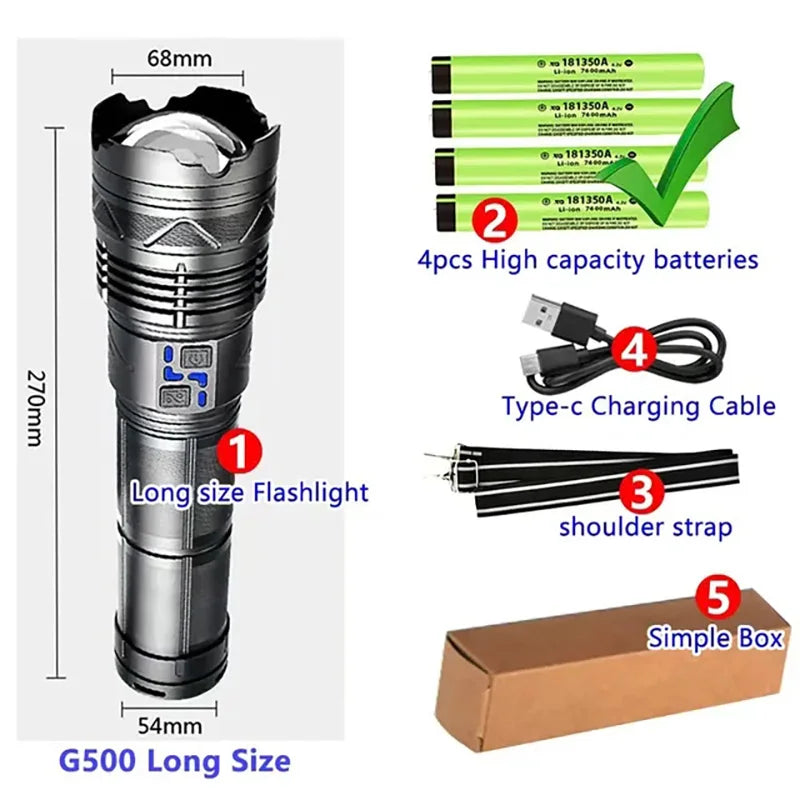 High Power Led Flashlight Super Bright Long Range Torch Rechargeable Ultra Powerful Outdoor Tactical Hand Lamp Camping Lantern