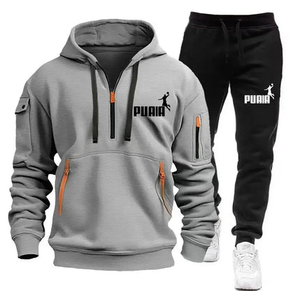 Mens Tracksuit Zipper Hoodies+Sweatpants 2-Piece Set Autumn Winter Male Daily Casual Sports Jackets Jogging Suit Tops Or Pants