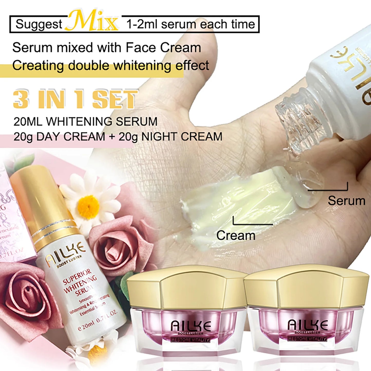 AILKE Lightenin Anti-Wrinkle Face Cream With Collagen, Hyaluronic Acid, Whitening Skin Care Women Facial Moisturizer Set