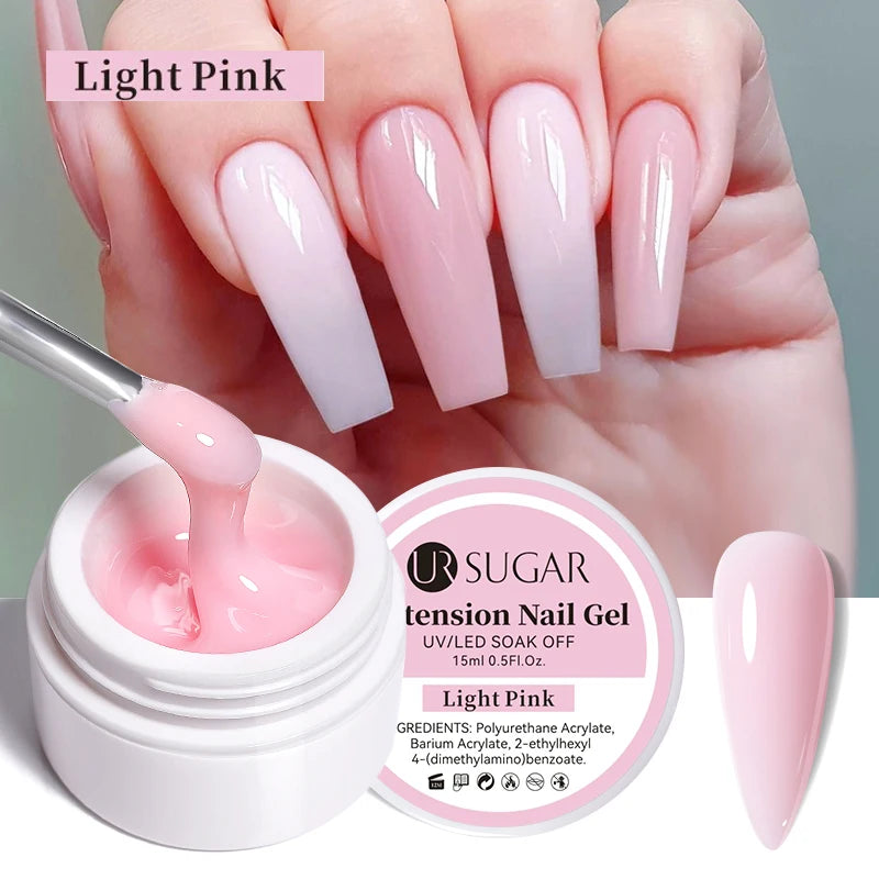 UR SUGAR 15ml Extension Nail Gel Polish Nails Finger Form Clear Nude Pink Nail Art Camouflage Hard Gel Acrylic Nail Manicur