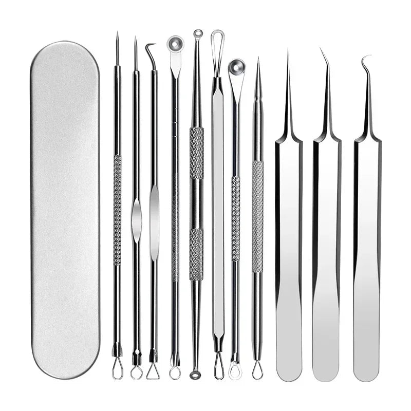 11Pcs/Set Acne Needle Blackhead Clip Remover Extraction Pore Black Head Cleaner Face Skin Care Cleansing Needle Skin Care Kit