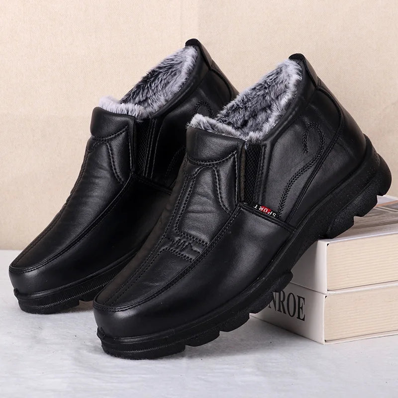 Shoes for Men 2023 Winter Fashion Non-slip Cotton Shoes Men's Thickened Leather Waterproof Casual Snow Boots Zapatillas Hombre