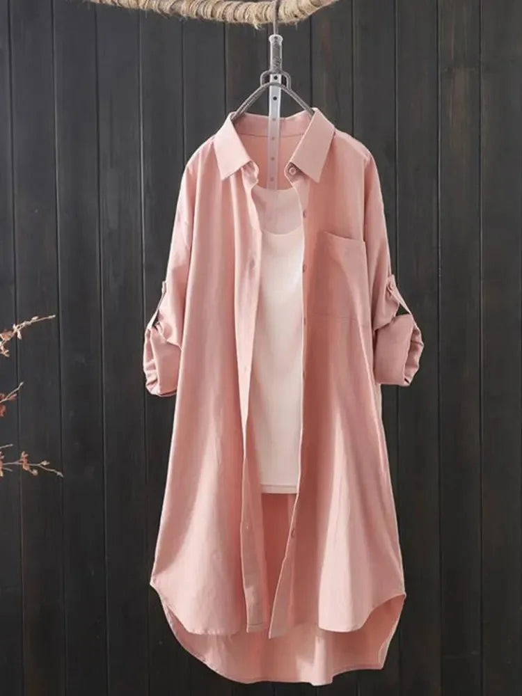 White Shirt Women 2024 Spring Summer Korean Fashion Simple Solid Color Long Shirts Lady Loose Breathable Midi Shirt and Blouse