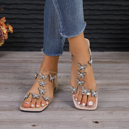 Rhinestone Butterfly Sandals Women New Summer Fashion Large Size Lightweight Slippers Banquet Party Vacation Beach Casual Shoes