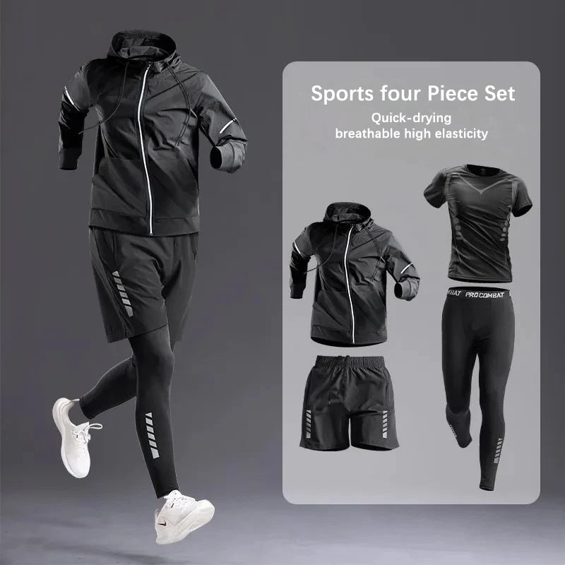 All-Season Men's Sportswear Set/Suit - Tracksuit for Running， Cycling, Fitness & Hiking，gym clothing men， jogging， boxing，5 pcs