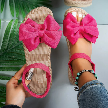 Women Sandals 2024 New Summer Lightweight Sandals Fashion Beach Casual Slippers Outdoor Bow Tie Flat Shoes Home Slides Women