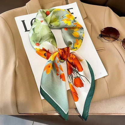 Luxury Design Print Silk Square Scarf Women Soft Satin Horse Hairband Neckerchief Office Hijab Headband Foulard Bag Ribbons Gift