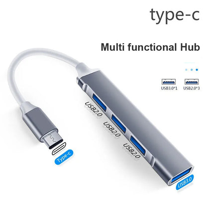 Type-C HUB 1 to 4 USB 3.0 Splitters 2.0 Hub Aluminum Alloy Docking Station 4 Ports Ultra-thin