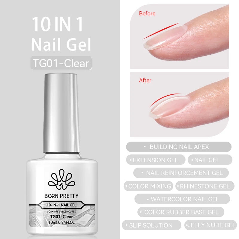 BORN PRETTY 15/10ML 6 IN 1 Nail Glue Gel for Acrylic Nails Soak off Base Gel Top Coat UV Extension Nail Gel False Nail Tips Gel