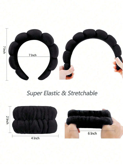 3 Piece Luxury Fiber Spa Headband and Wristband Set - Soft and Comfortable - Face Wash, Makeup Women's Hair Accessories Set