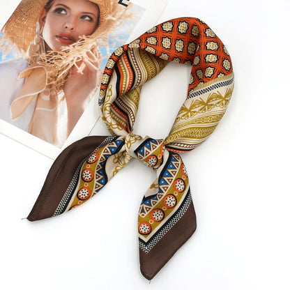 Luxury Design Print Silk Square Scarf Women Soft Satin Horse Hairband Neckerchief Office Hijab Headband Foulard Bag Ribbons Gift